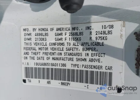 2009 Acura Tl 3.5 из США, поврежденный, VIN 19UUA86519A011386